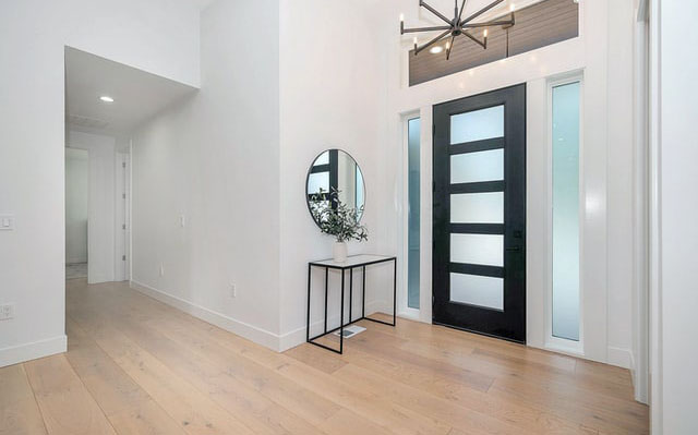 Front door with frosted light and clear side lights